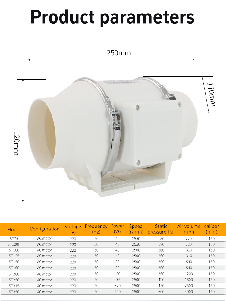 ST-100H diagonal flow pipeline booster fan